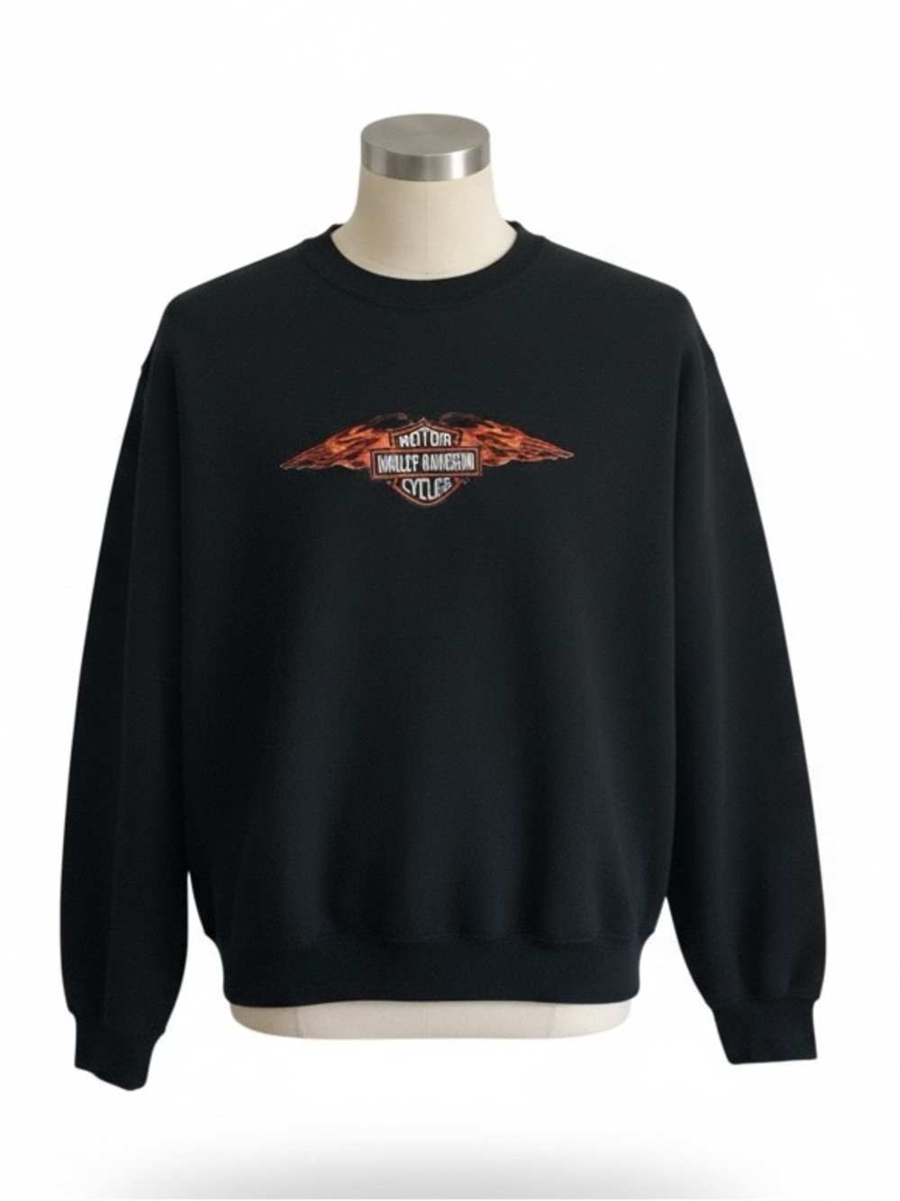 Vintage Harley-Davidson Black Crewneck Sweatshirt with Flame Logo Embroidered